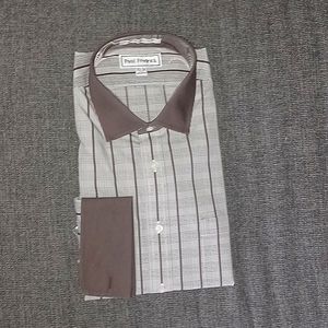 Paul Fredrick men's brown plaid dress shirt.